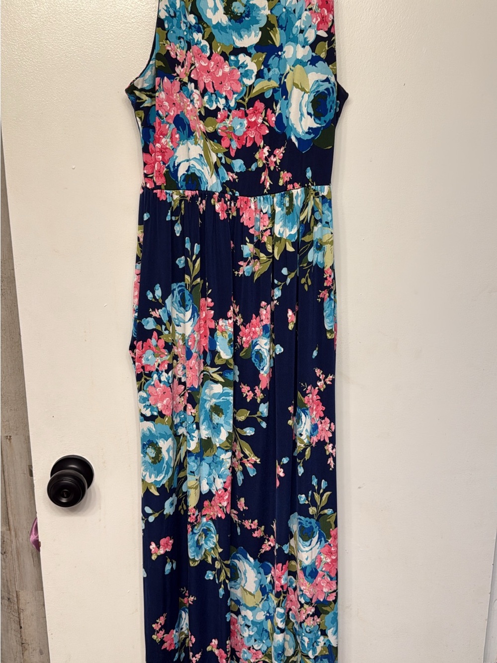 Floral Navy Maxi Dress with Pink & Blue Blooms